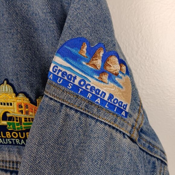 ASOS Australia Patches  Oversized Grunge Denim Jacket Size M Unisex - Picture 6 of 11